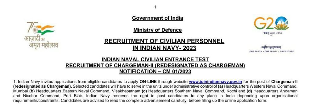 Indian Navy Chargeman Recruitment
