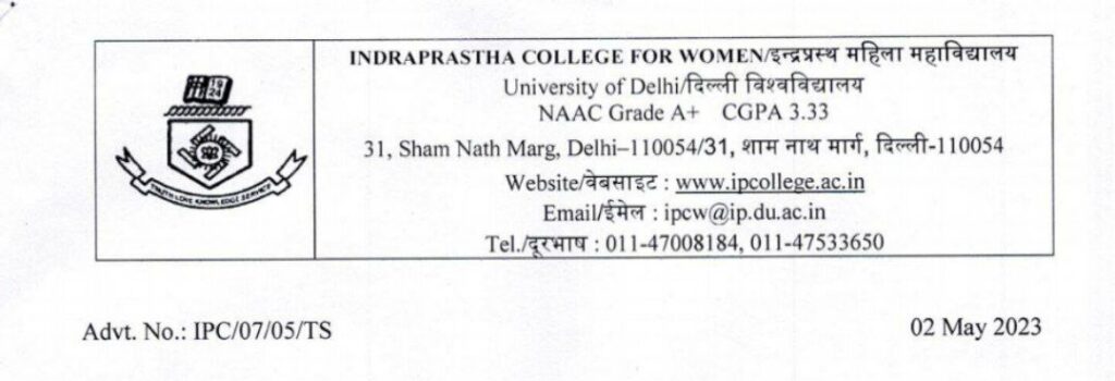 IP College Delhi Assistant Professor Vacancy