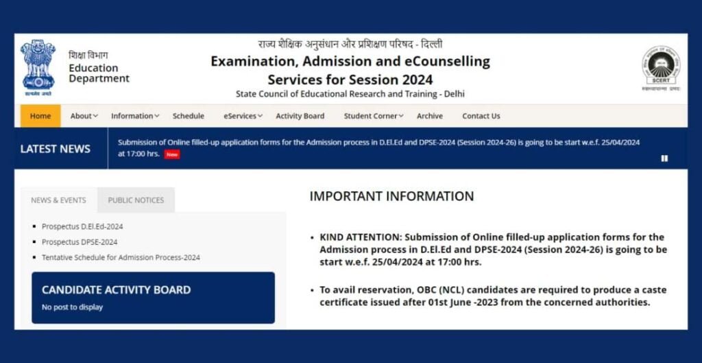 Delhi DELED and DPSE Admission 2024 Notice Apply Online