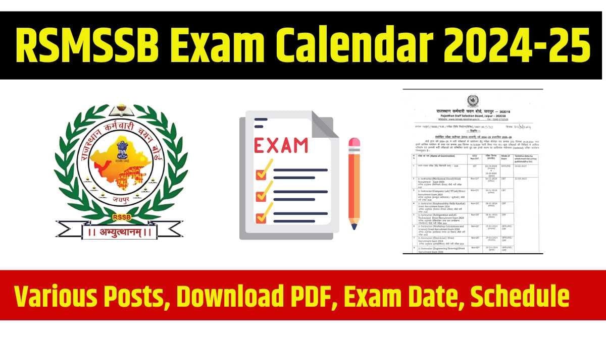 RSMSSB Exam Calendar 202425, 202526 Out for Various Posts, Download