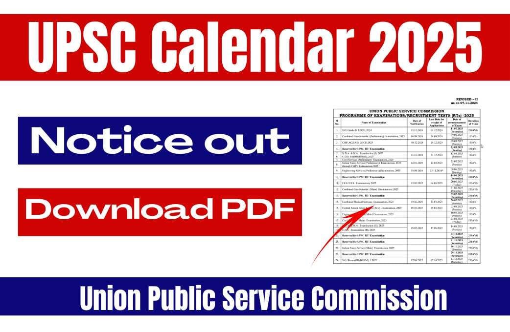 UPSC Calendar 2025 Revised Exam Check Here Form Notice